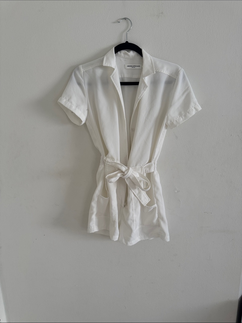 Amanda Uprichard White Tie-Waist Short-Sleeve Shirt - Casual Elegant Top